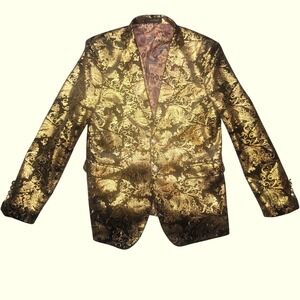 Cloudstyle Gold Paisley Tuxedo Blazer Black Prom Dinner Jacket Mens XL